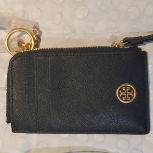 Tory Burch, Black Card Case Lanyard Wallet,New